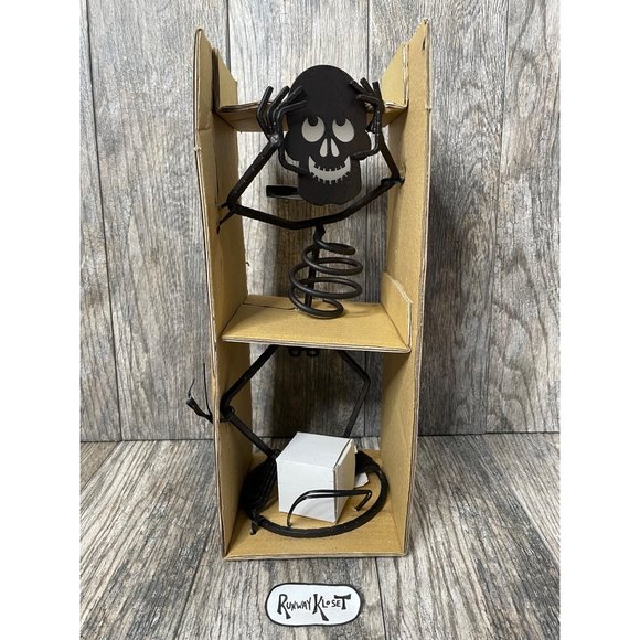 PARTYLITE BONES METAL Skeleton Halloween Tealight CANDLE HOLDER RETIRED NIB15.5"